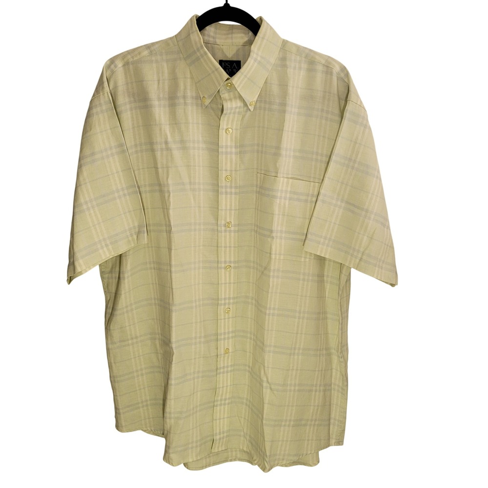 Jos. A. Bank‎ Button Down Mens L Green Plaid 100% Linen Traveler's Collection